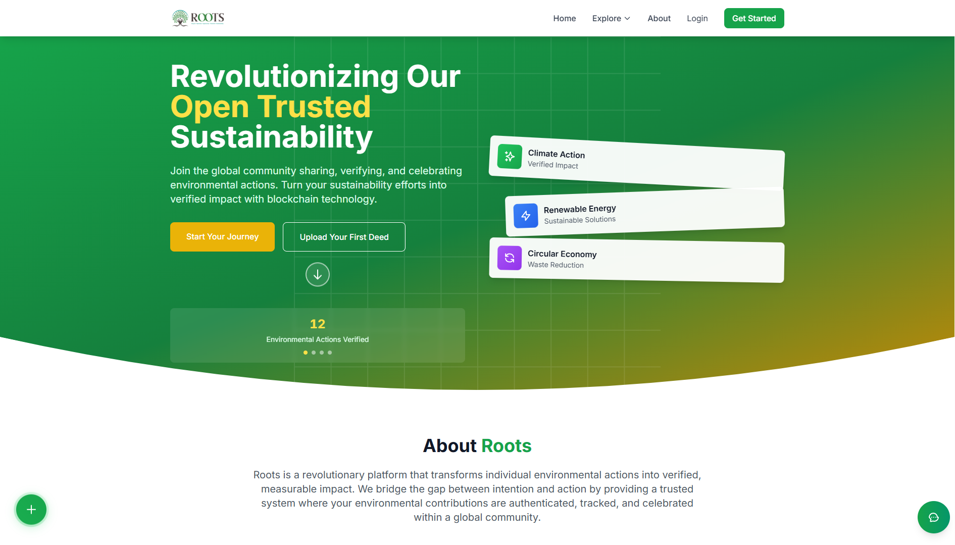 ROOTS — For a better earth project interface — An AI that verifies your eco-actions and calculates the carbon you actually saved.
