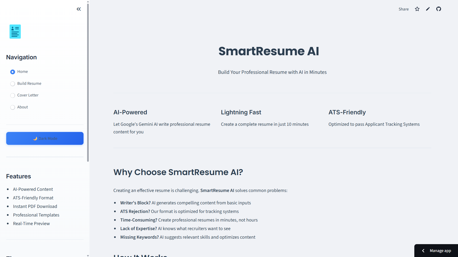 SmartResume AI project interface