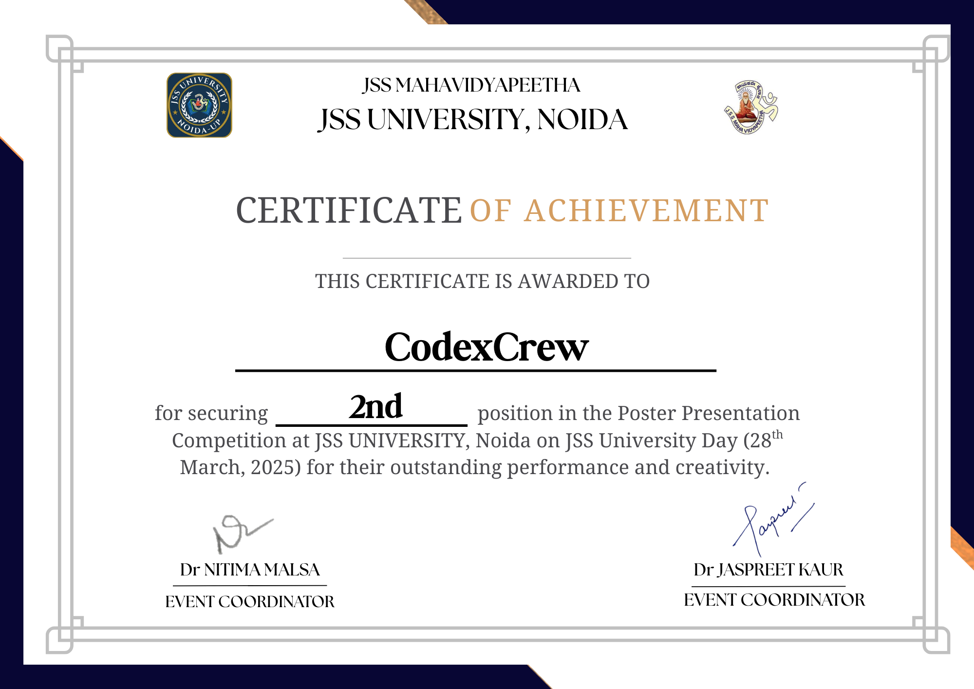2nd Prize — Poster Presentation