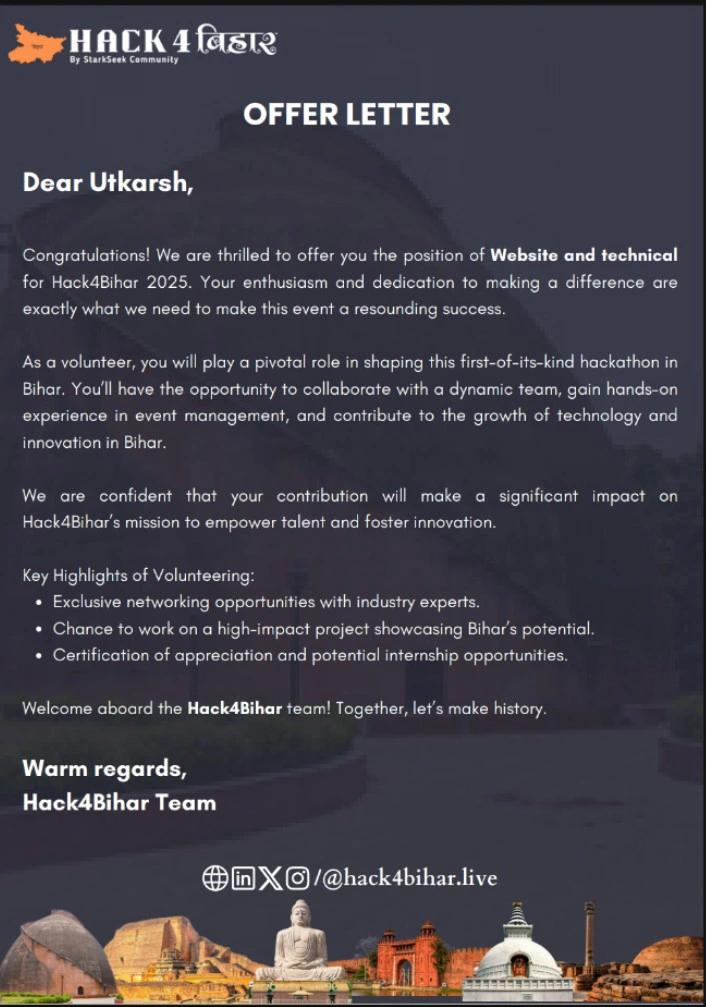 Hack4Bihar Internship Offer